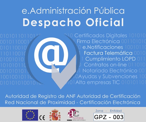 Ficha de ANF certificando a Asei como Autoridad de Registro en la zona GPZ, nº de entidad 003