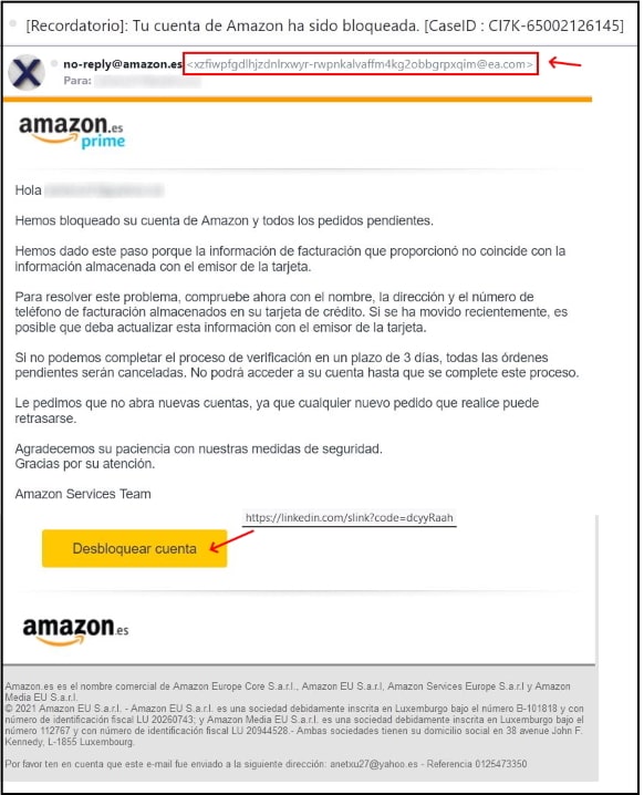 phishing Amazon-Cuenta bloqueada