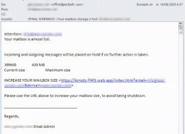 Email fraudulento simulando que el buzón está lleno